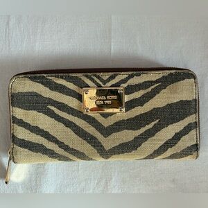 Michael Kors Zebra Stripe Wallet with Gold Logo 8.5”x4”